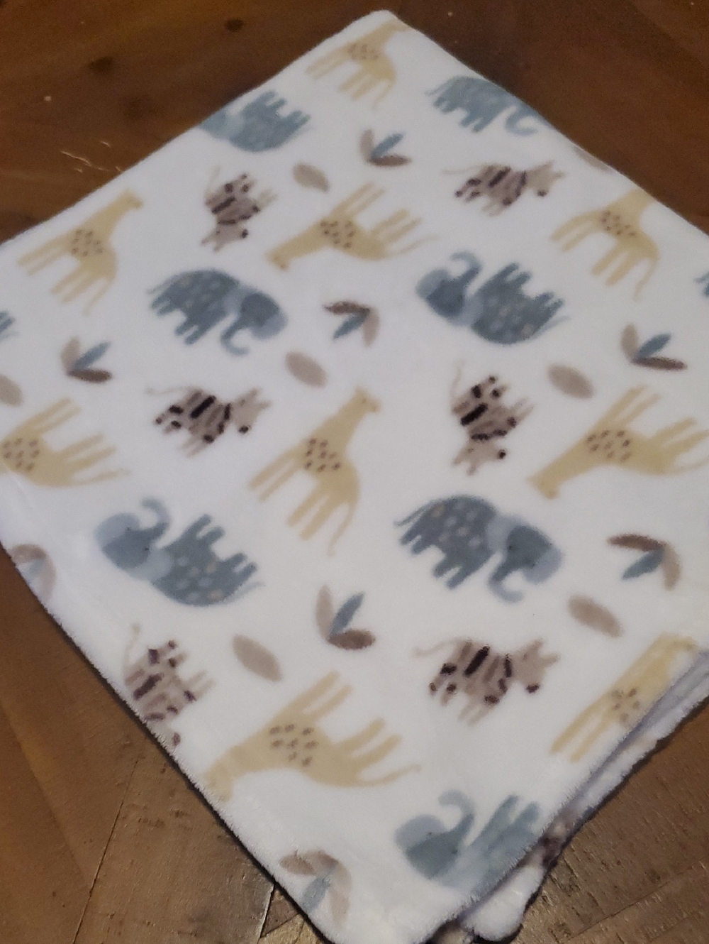 Plush Kids Animal Fleece Blanket - White with Blue & Tan Animals